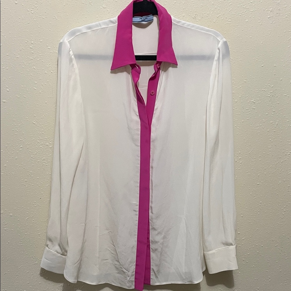 Prada Cream and Pink Collared Shirt NWOT